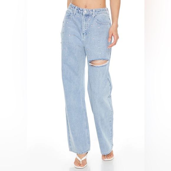 LN — Distressed Rhinestone Jean — Forever 21 - Picture 2 of 3